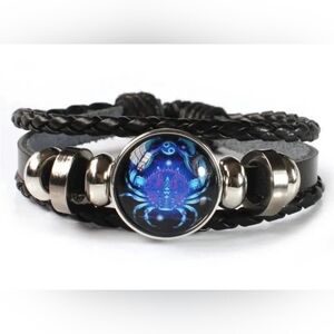 1 x Astrological Connection Leather Bracelet Featuring - CANCER Sign